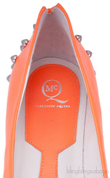 Studded Neon Orange Leather Flat