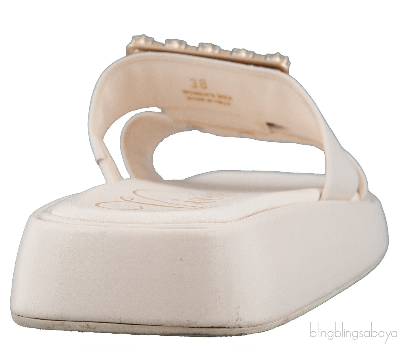 Slide Crystal Buckle Off-white Leather Mule