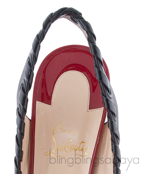 Christian Louboutin Black Leather Ostri Sling 100 Heels