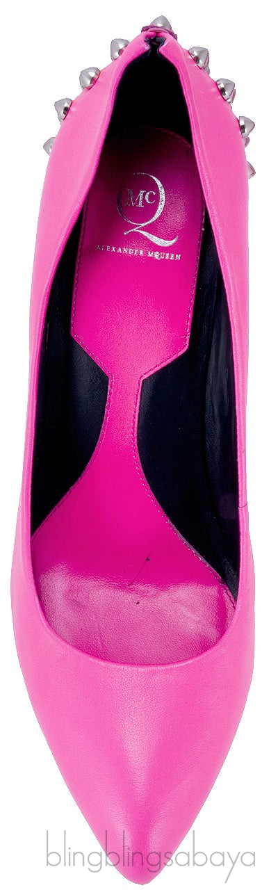 Pink Studded Neon Leather Pumps