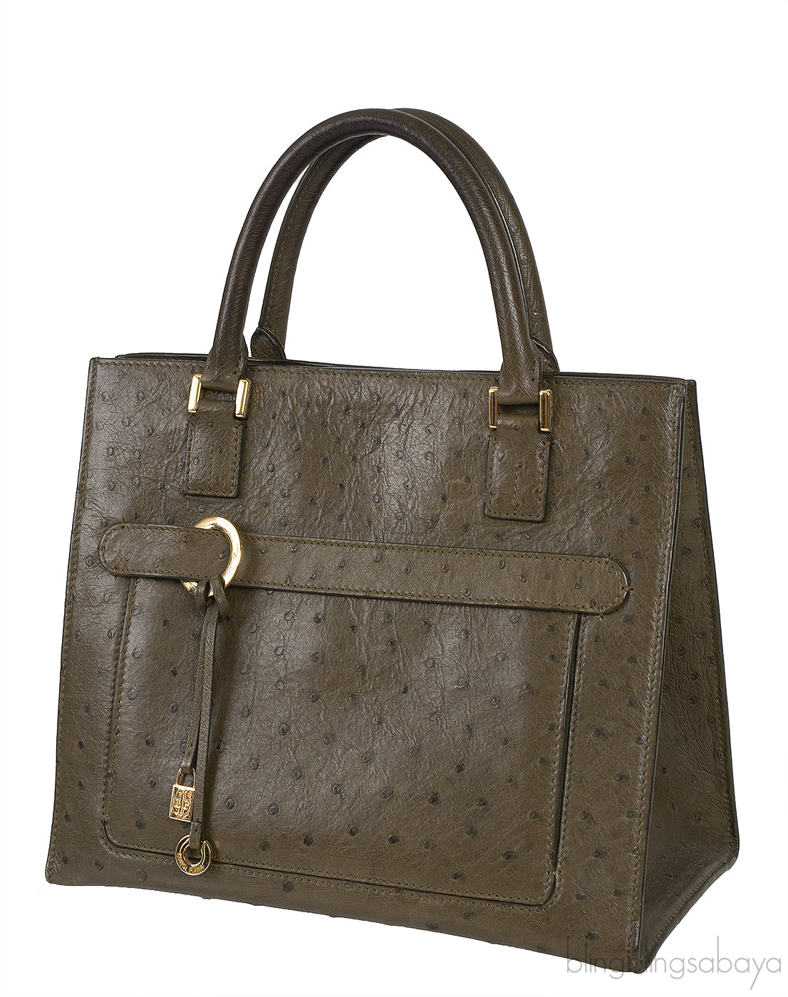 Olive Green Ostrich Top Handle Bag