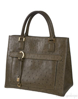 Olive Green Ostrich Top Handle Bag