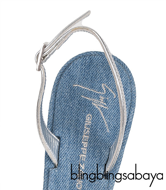 Giuseppe Zanotti Blue Denim Crystal PVC Slingback Heels