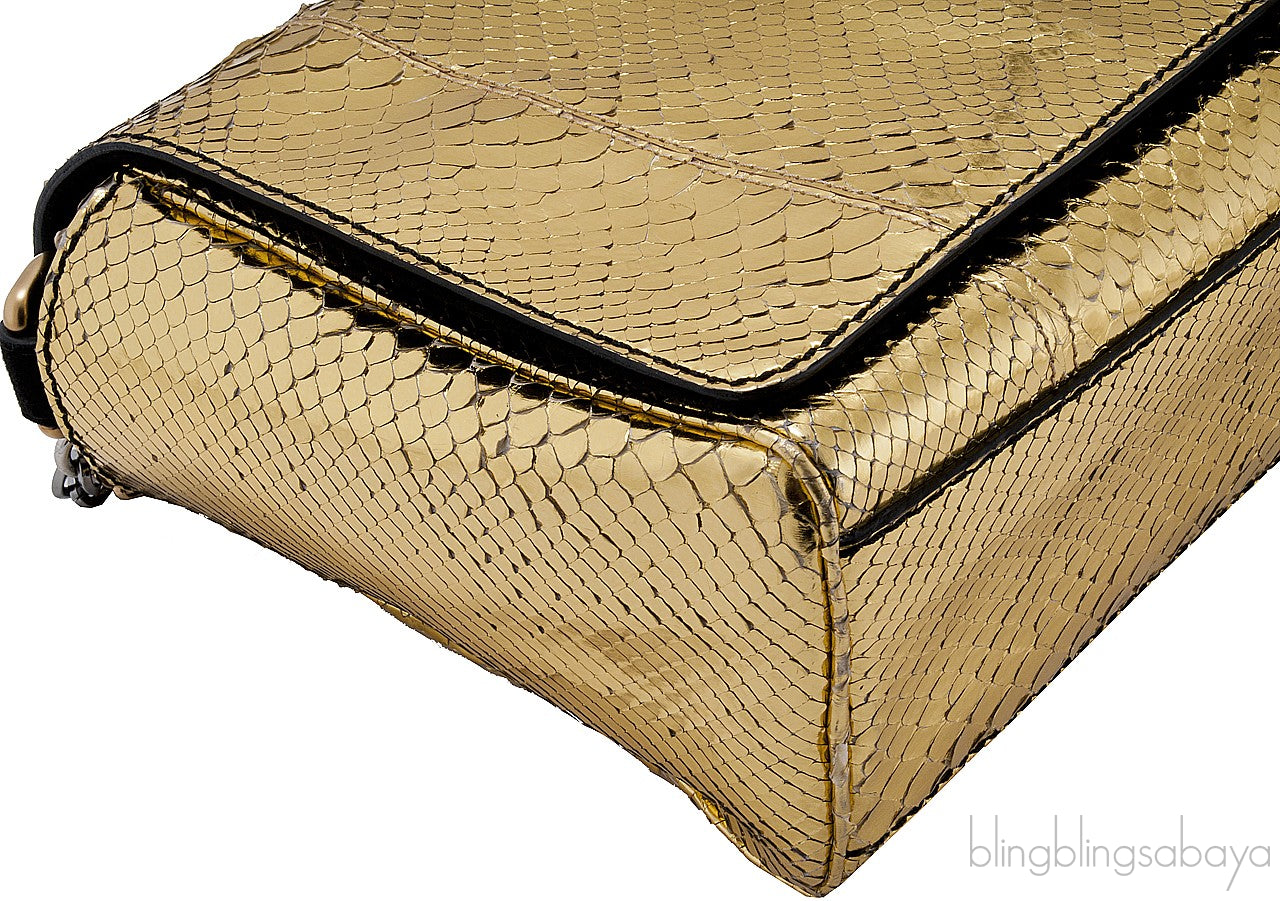 Metallic Gold Snakeskin Flap Bag