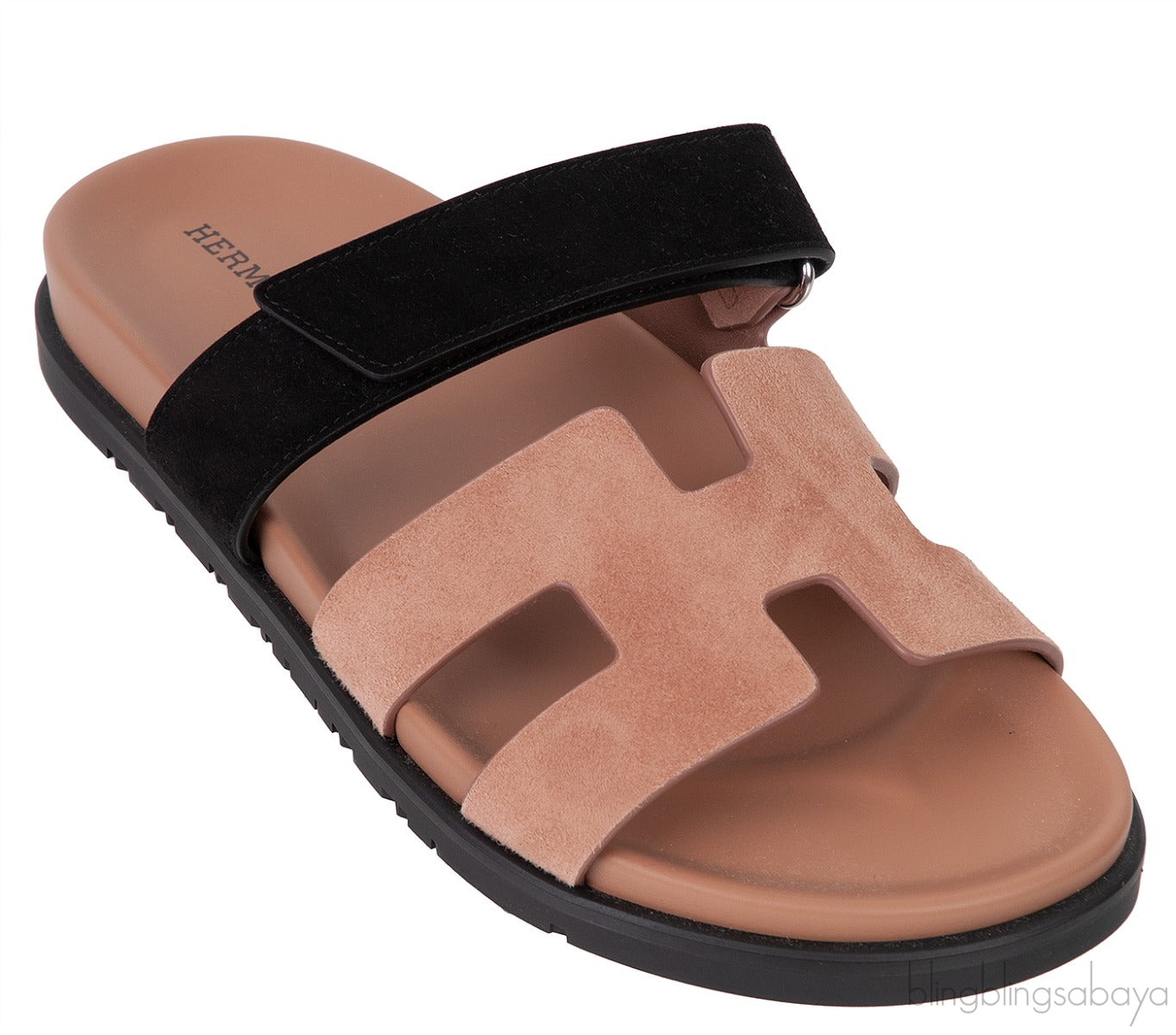 Chypre Rose Perle and Black Suede Sandals