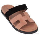 Chypre Rose Perle and Black Suede Sandals