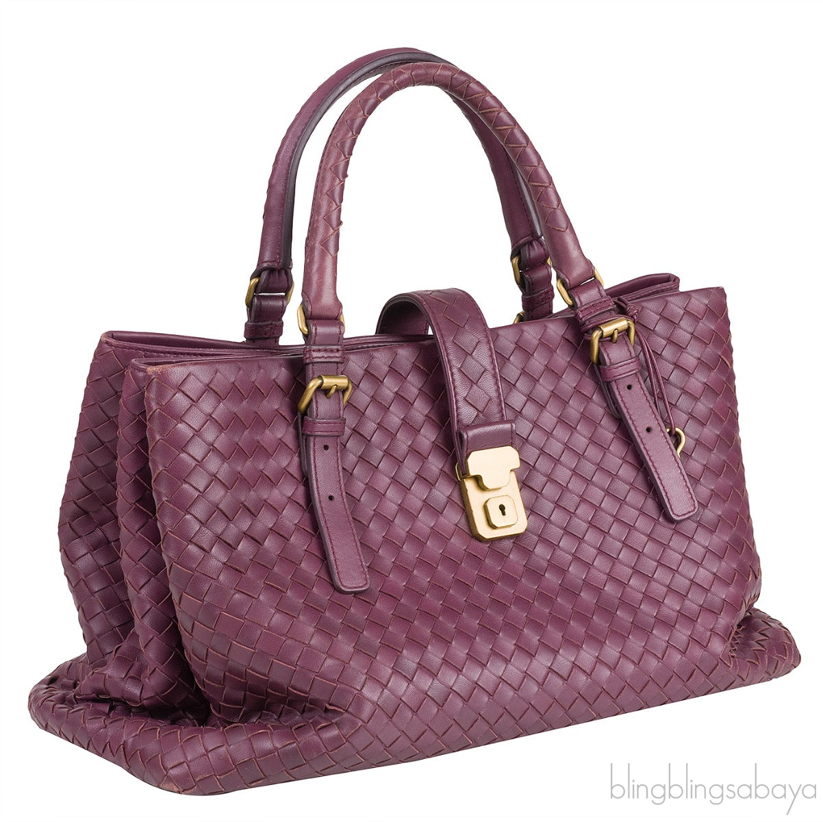 Plum Large Roma Intrecciato Leather Tote