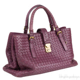 Plum Large Roma Intrecciato Leather Tote