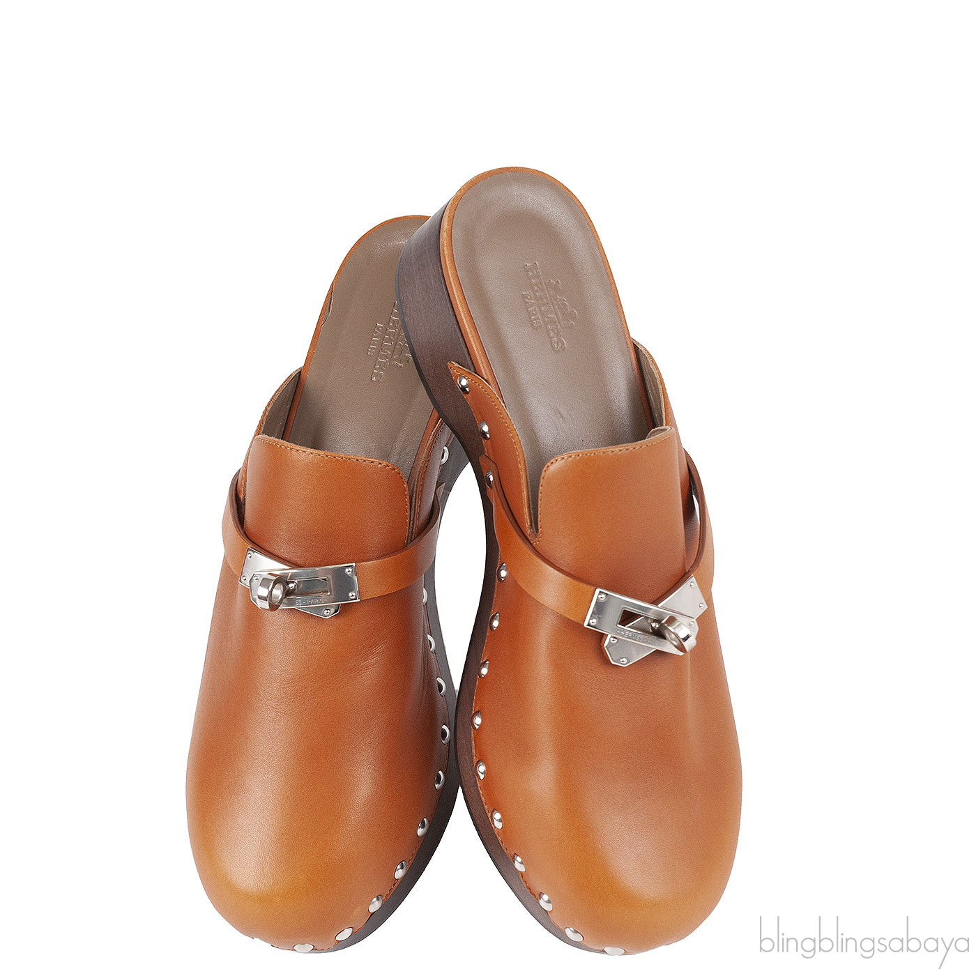 Hermes Carlota Brown Leather Mules