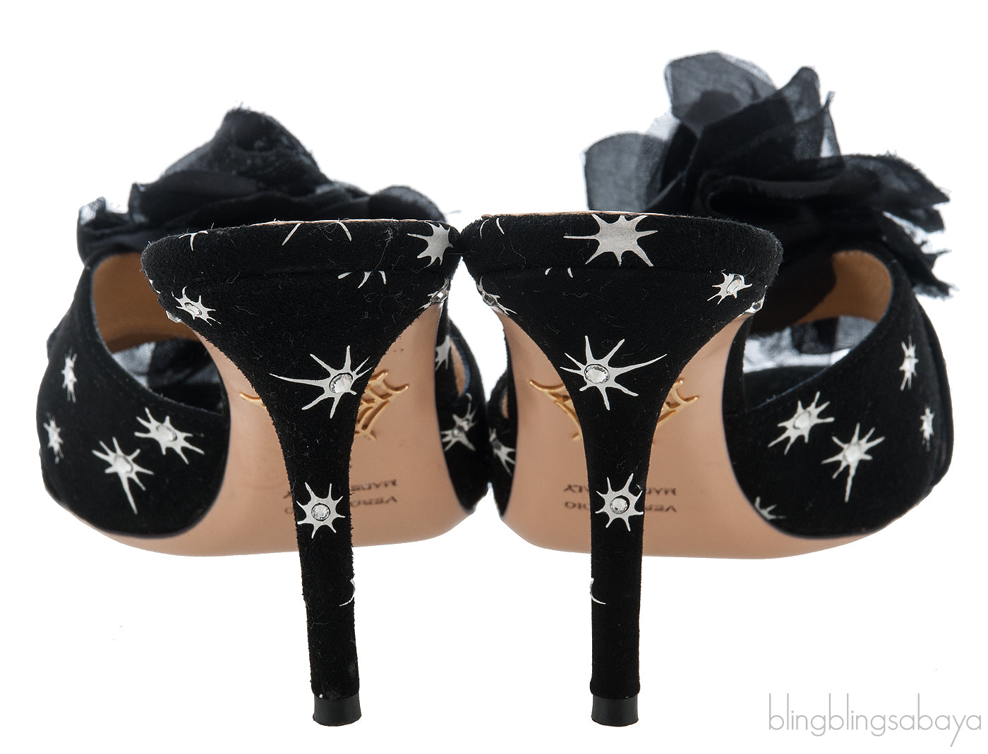 Black Floral Crystal Mule