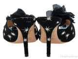 Black Floral Crystal Mule