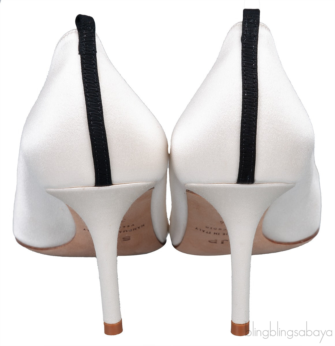 Off-white Satin Crystal Emb. heels