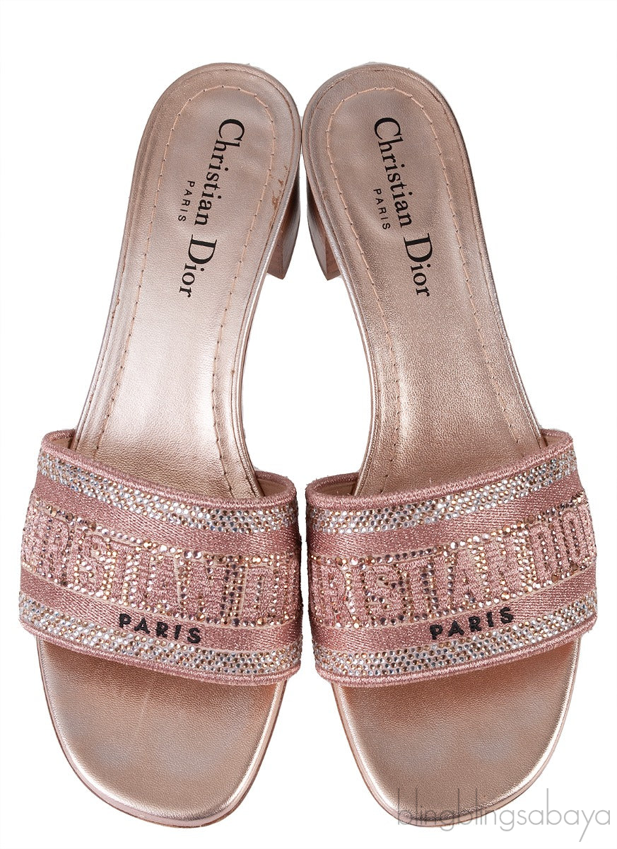 Dway Rose Gold Crystal Heeled Slide