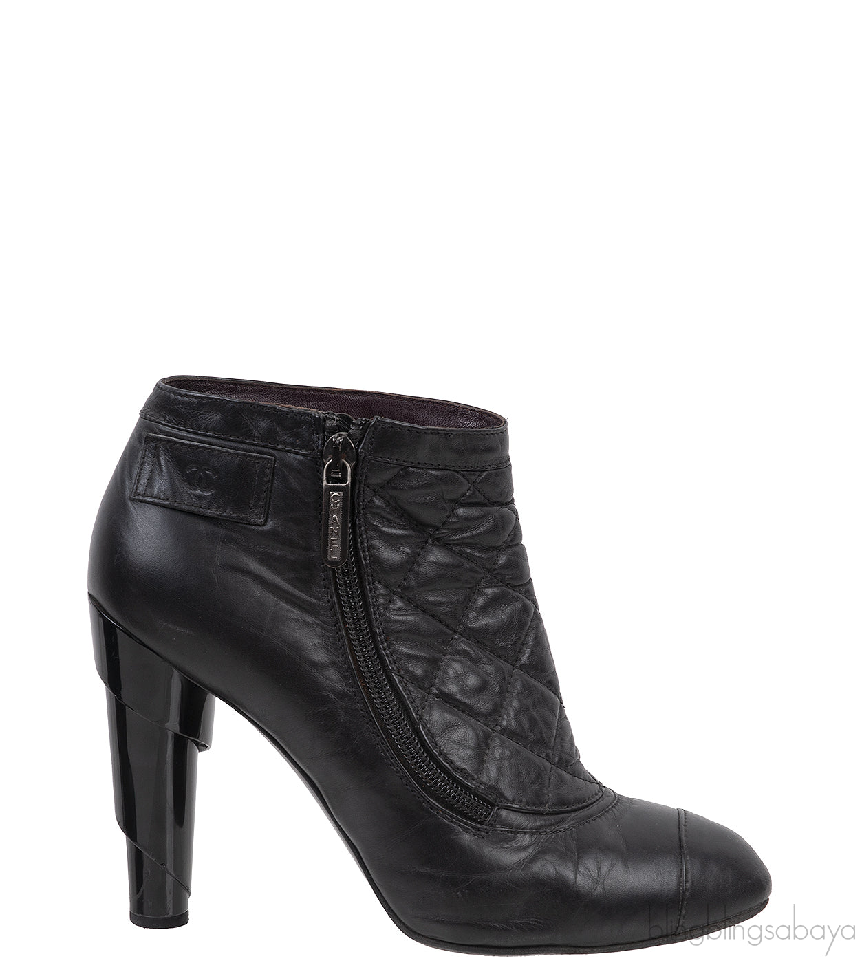 Black Mix Quilted Leather Ankle Boots