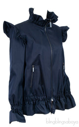 Dark Blue Ruffled Bomber
