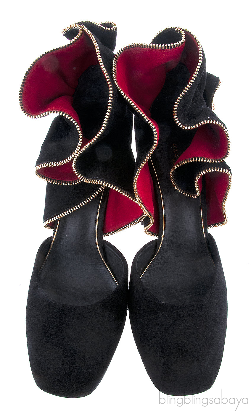 Black Velvet Ruffled Heels