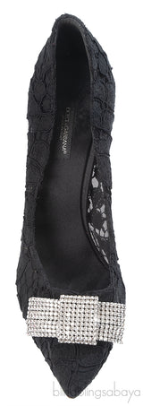 Dolce & Gabbana Black Lace Crystal Bow Heels