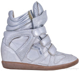 Silver Metallic Leather Bird Sneakers