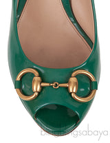 Green Patent Horsebit Peep Toe Pump