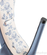 Gucci Blue Grey Satin Daisy 105 Slingback Heels