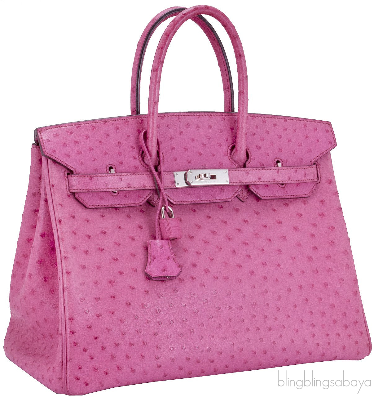 Birkin 35 Ostrich Fuschia Pink PHW