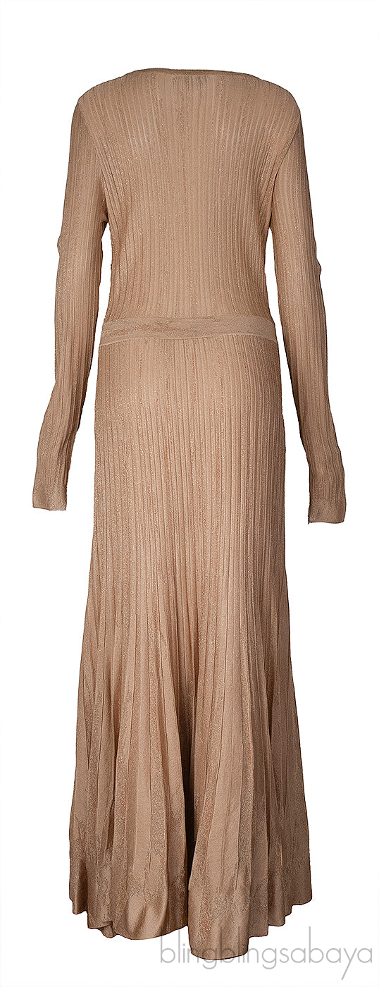 Chanel Gold Ribbed Knit Maxi Dress