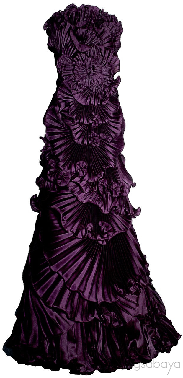 Plum Swirl Pleated Gown
