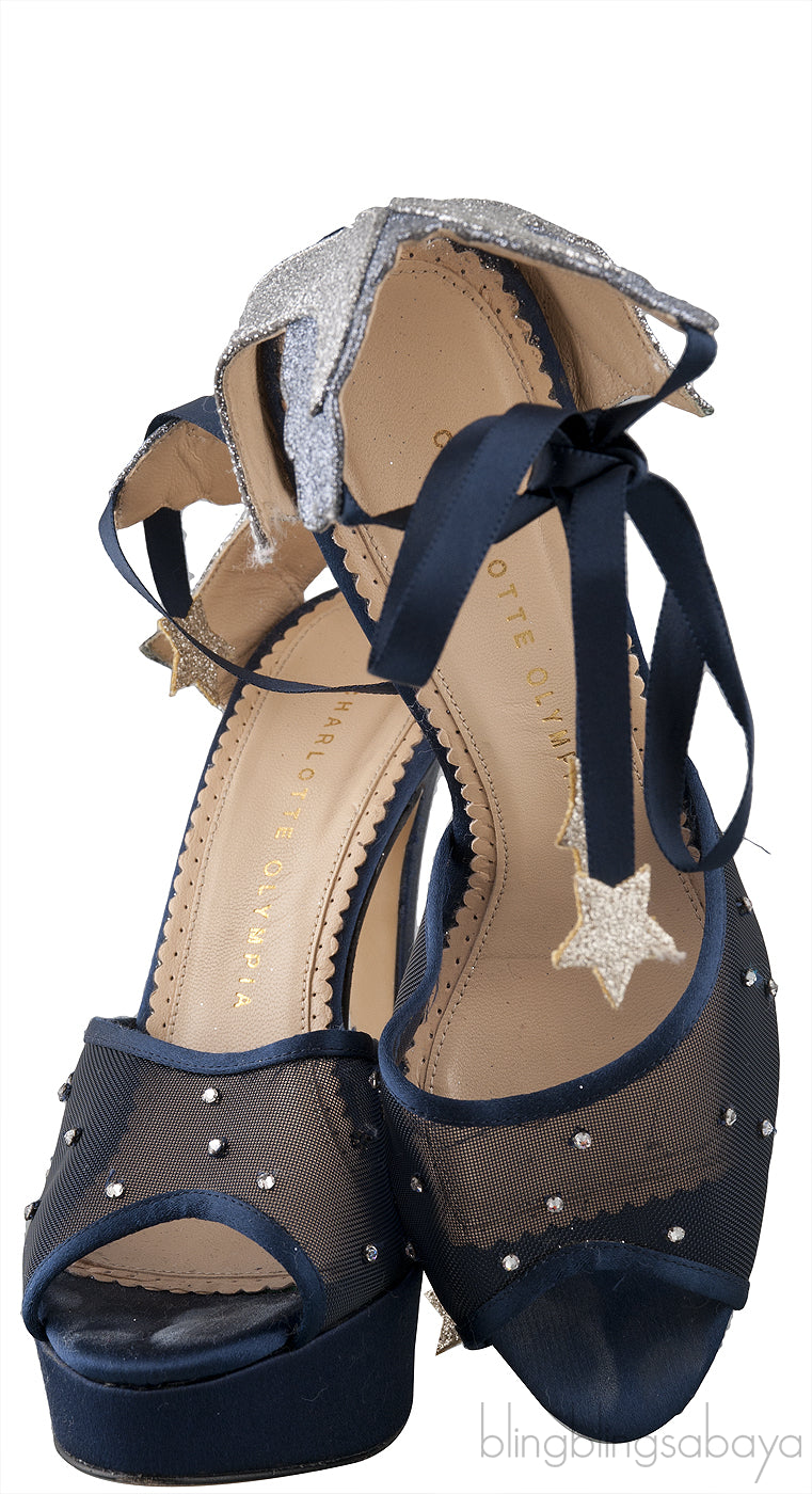 Blue Crystal Mesh Slingback Heels