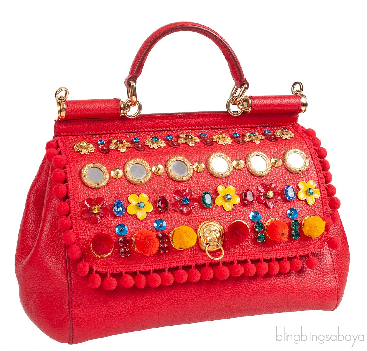 Red Miss Sicily Crystal & Flower Embellished Bag