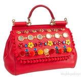 Red Miss Sicily Crystal & Flower Embellished Bag