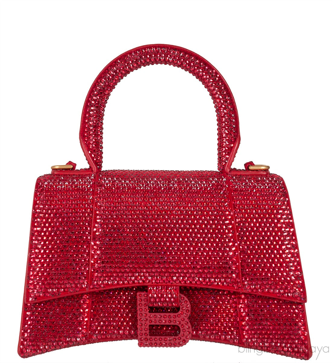 Hourglass XS Red Rhinestone Suede Calfskin