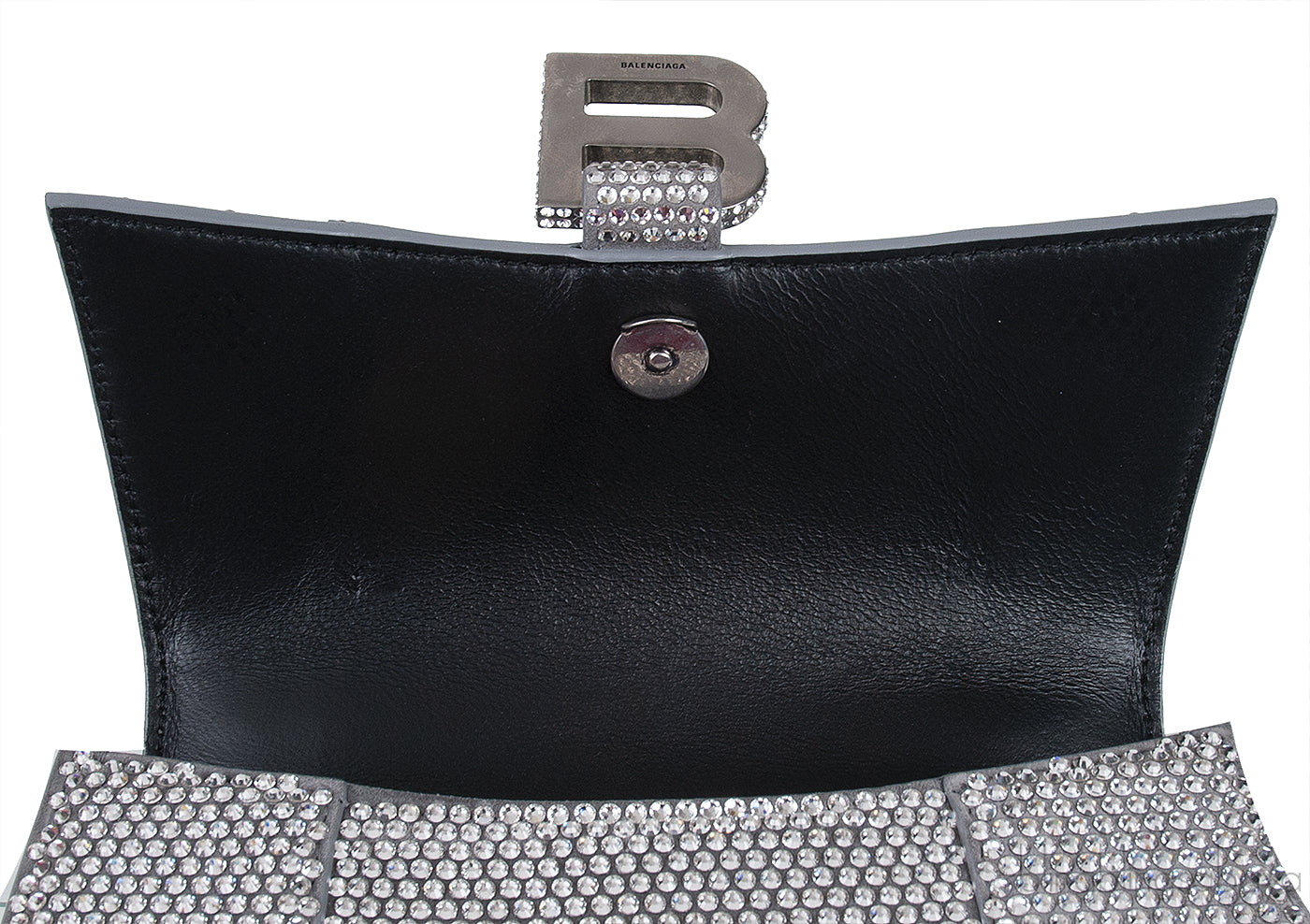 Hourglass XS Silver Rhinestone Suede Calfskin