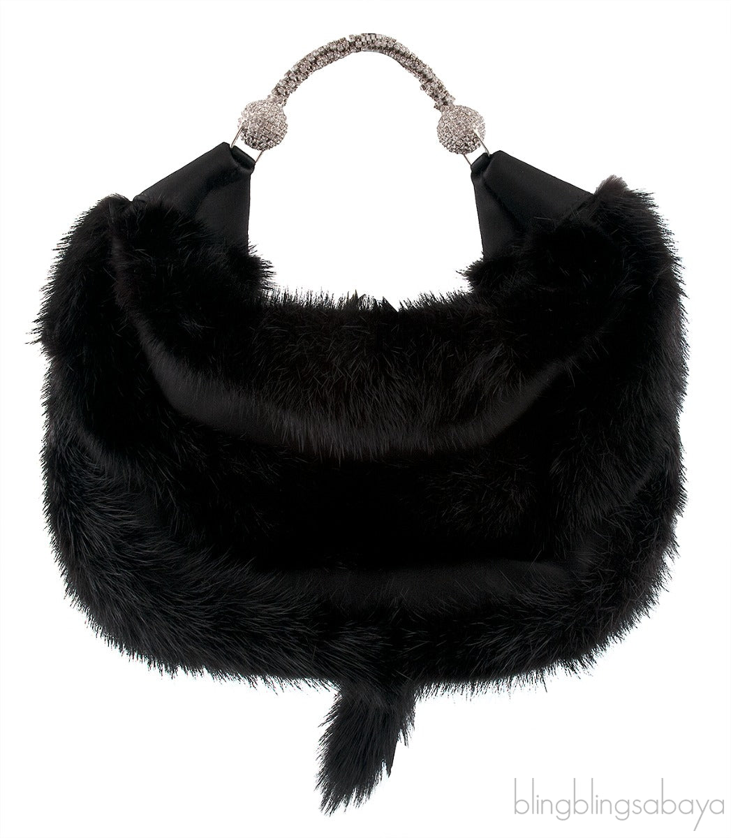 Fur Crystal Black Handbag
