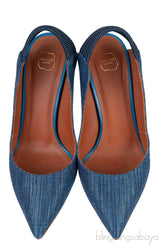 Malone Souliers Denim Pointed Toe Slingback Heels