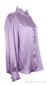 Violet Polka-dot Ruffle Trim Longsleeve Shirt