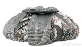 Grey Satin Metal Mesh Clutch