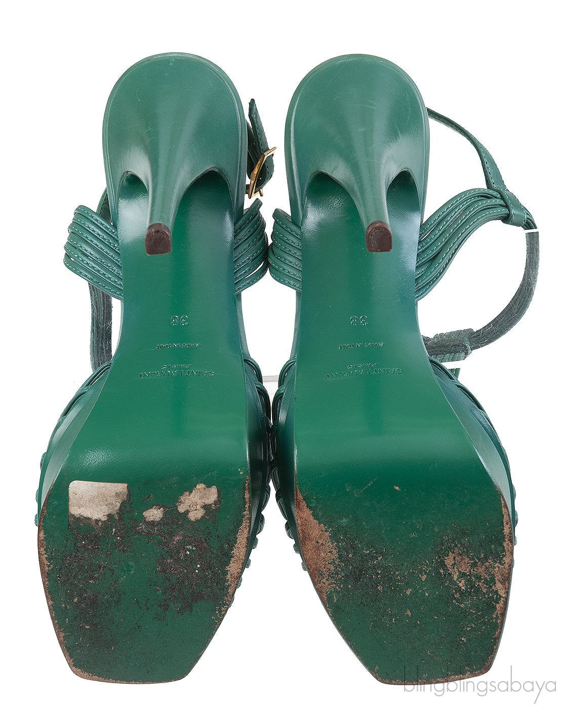 Yves Saint Laurent Green Strappy Slingback Sandals