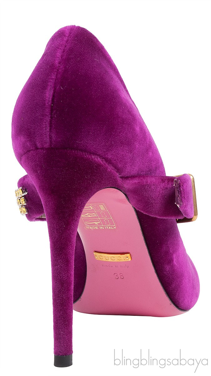Gucci Purple Sylvie Velvet Crystal Embellished Heels 38