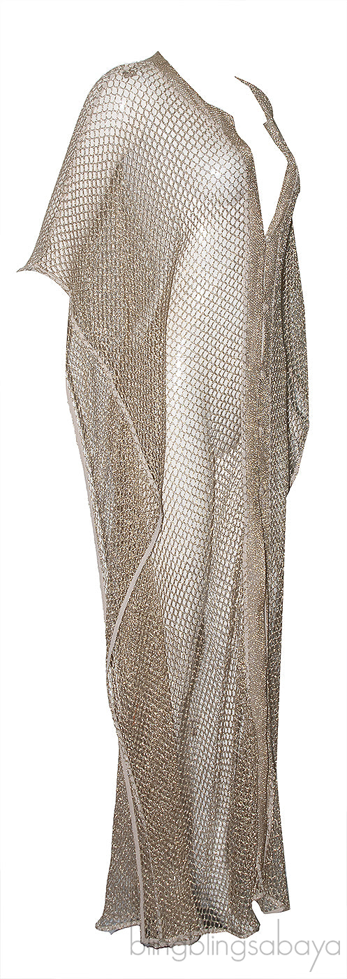 Metallic Gold Net Kaftan Dress