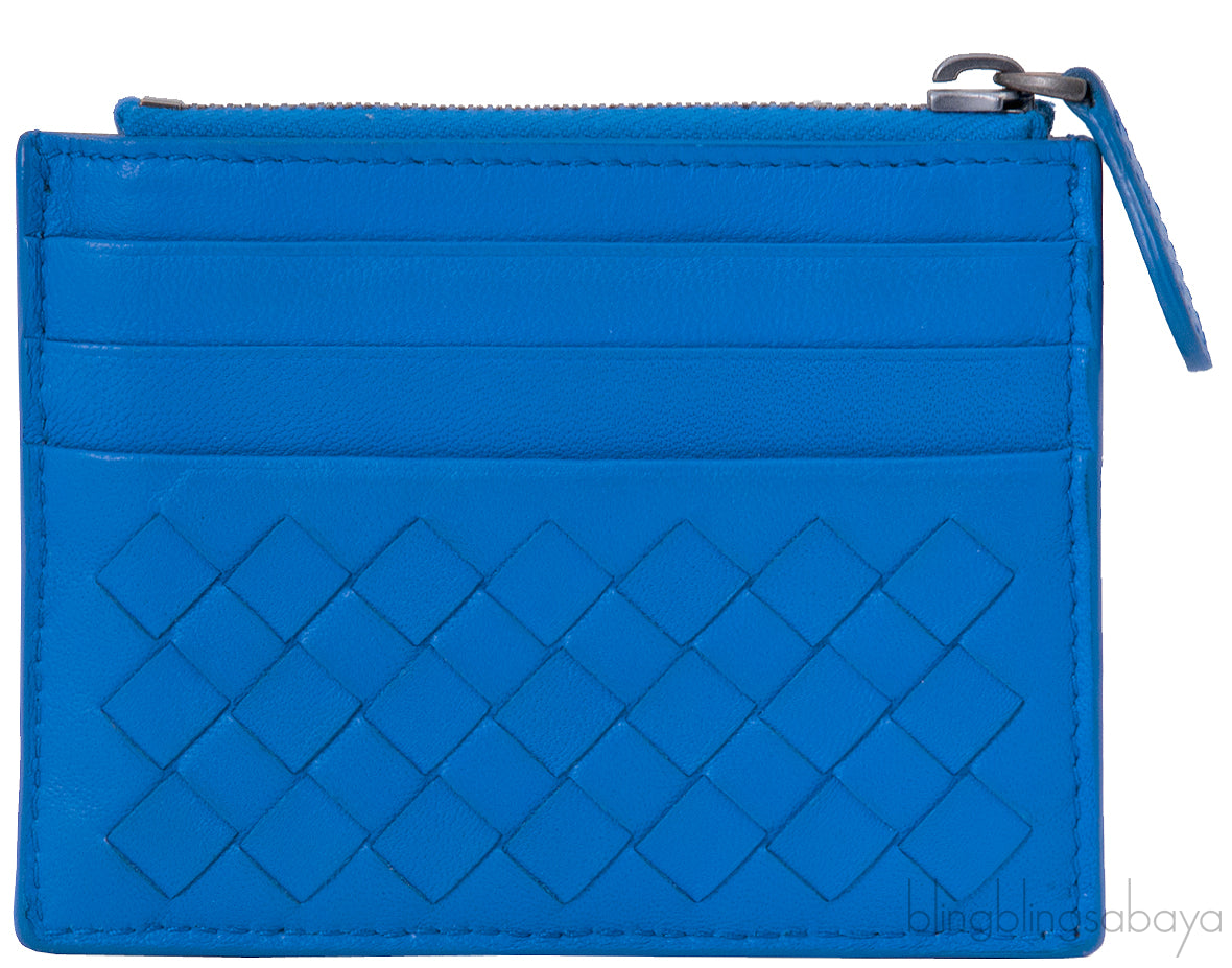 Blue Zip Top Leather Card Holder*