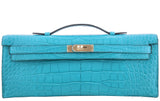 Kelly Cut Alligator Matte Bleu Paon