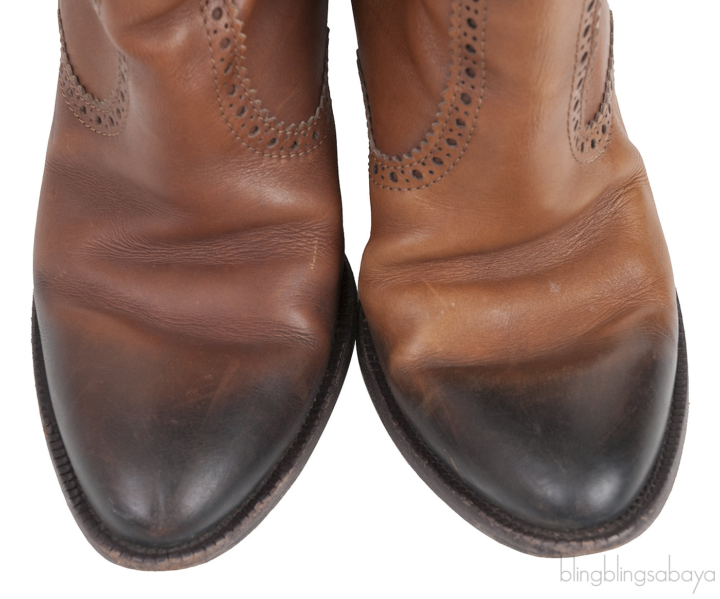Brown Brogue Perforated High Boots
