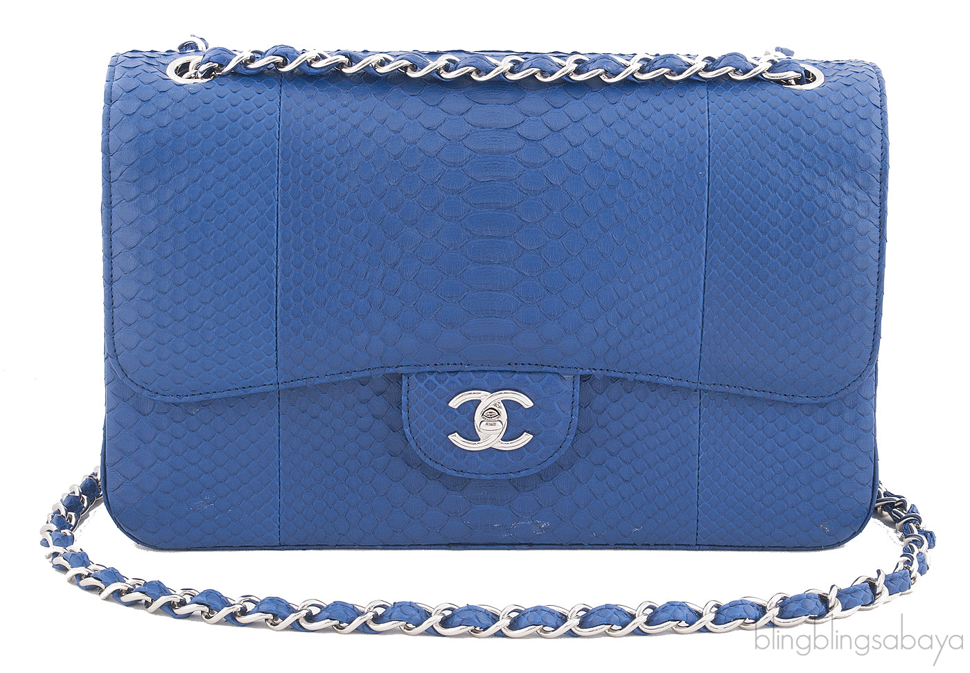 Chanel Classic Blue Python Jumbo Flap Bag
