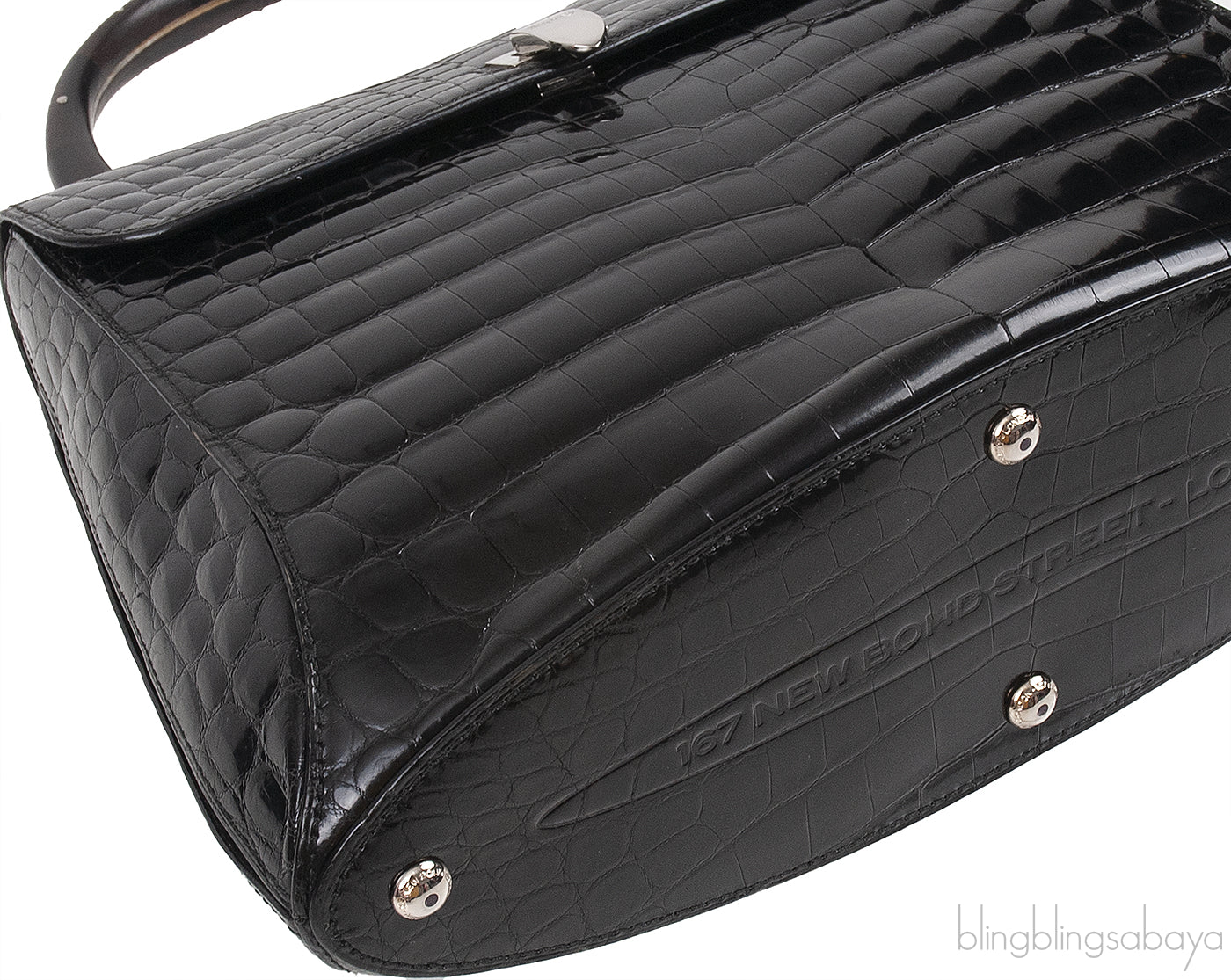 Black Crocodile Top Handle Bag