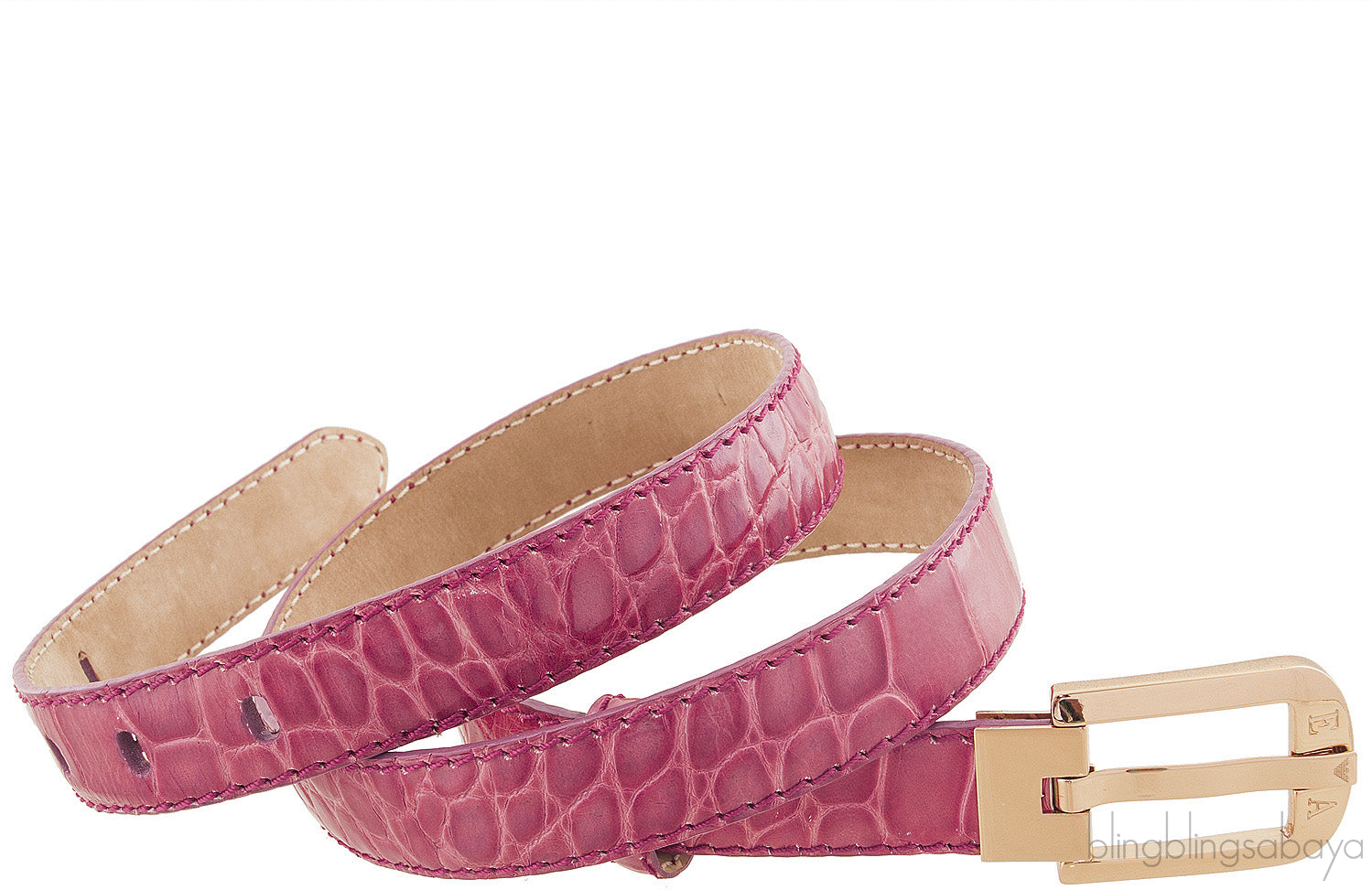 Crocodile Print Pink Leather Belt