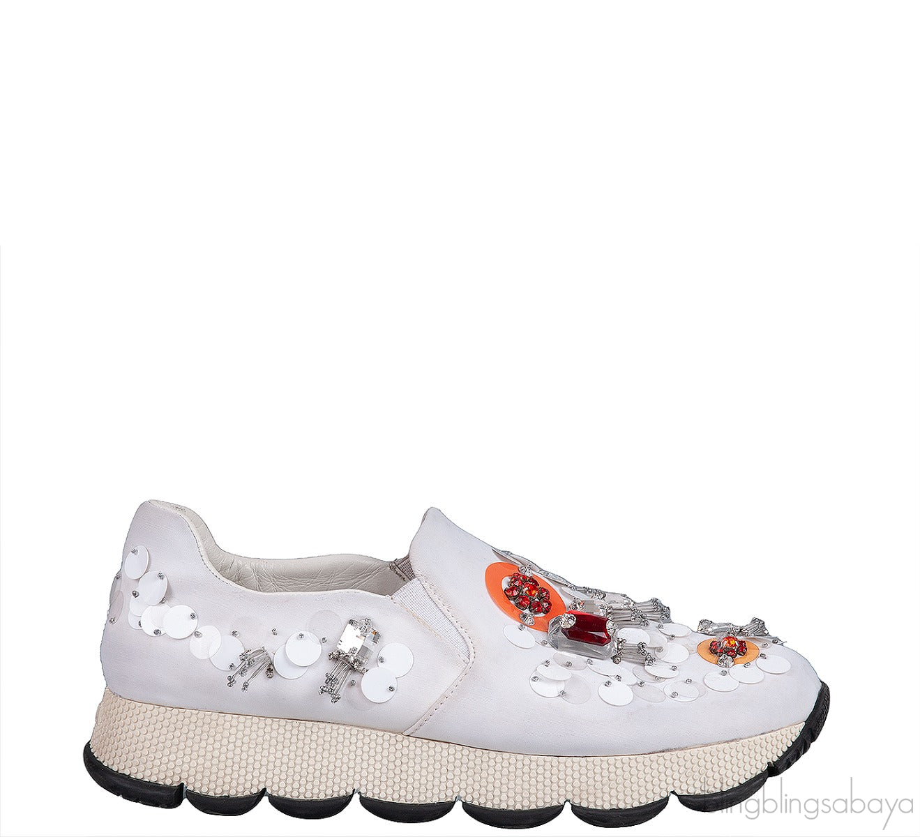 White Sequin Embellished Sneakers