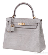 Hermes Special Order Kelly 25 Matte Gris Perle Crocodile and Toffee GHW