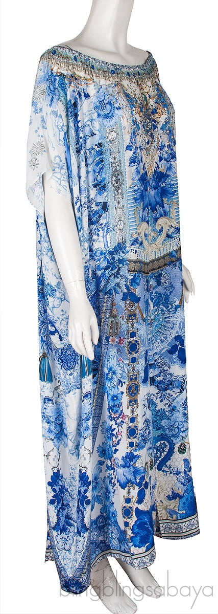 Blue Floral Print Kaftan Dress