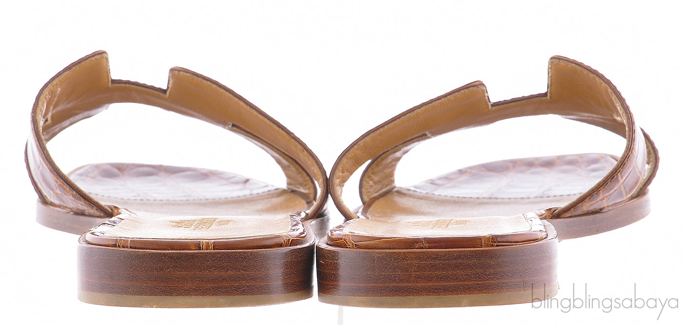 Oran Sandals Brown Crocodile