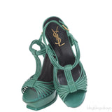 Yves Saint Laurent Green Strappy Slingback Sandals